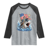 Patriotic Skeleton Pirate Riding Shark Raglan Shirt American Ocean Pride