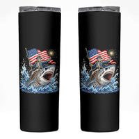 Patriotic Skeleton Pirate Riding Shark Skinny Tumbler American Ocean Pride