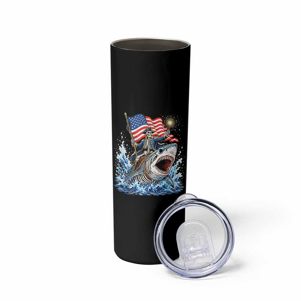 Patriotic Skeleton Pirate Riding Shark Skinny Tumbler American Ocean Pride