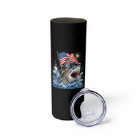 Patriotic Skeleton Pirate Riding Shark Skinny Tumbler American Ocean Pride