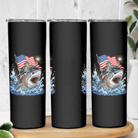 Patriotic Skeleton Pirate Riding Shark Skinny Tumbler American Ocean Pride