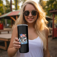Patriotic Skeleton Pirate Riding Shark Skinny Tumbler American Ocean Pride