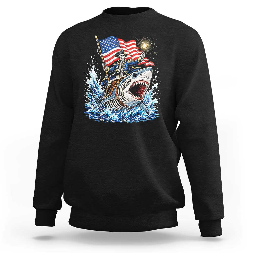 Patriotic Skeleton Pirate Riding Shark Sweatshirt American Ocean Pride