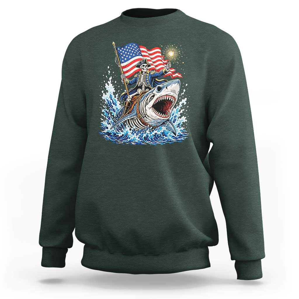Patriotic Skeleton Pirate Riding Shark Sweatshirt American Ocean Pride