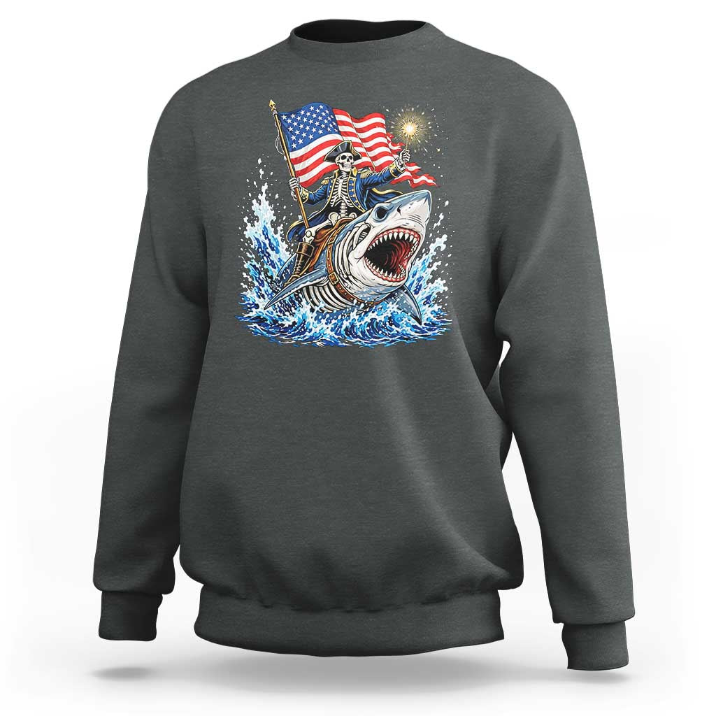 Patriotic Skeleton Pirate Riding Shark Sweatshirt American Ocean Pride