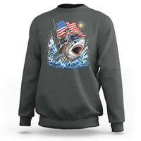 Patriotic Skeleton Pirate Riding Shark Sweatshirt American Ocean Pride
