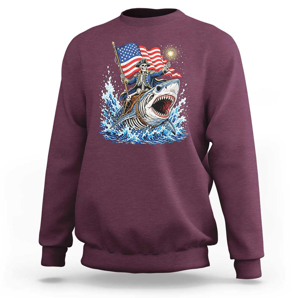 Patriotic Skeleton Pirate Riding Shark Sweatshirt American Ocean Pride