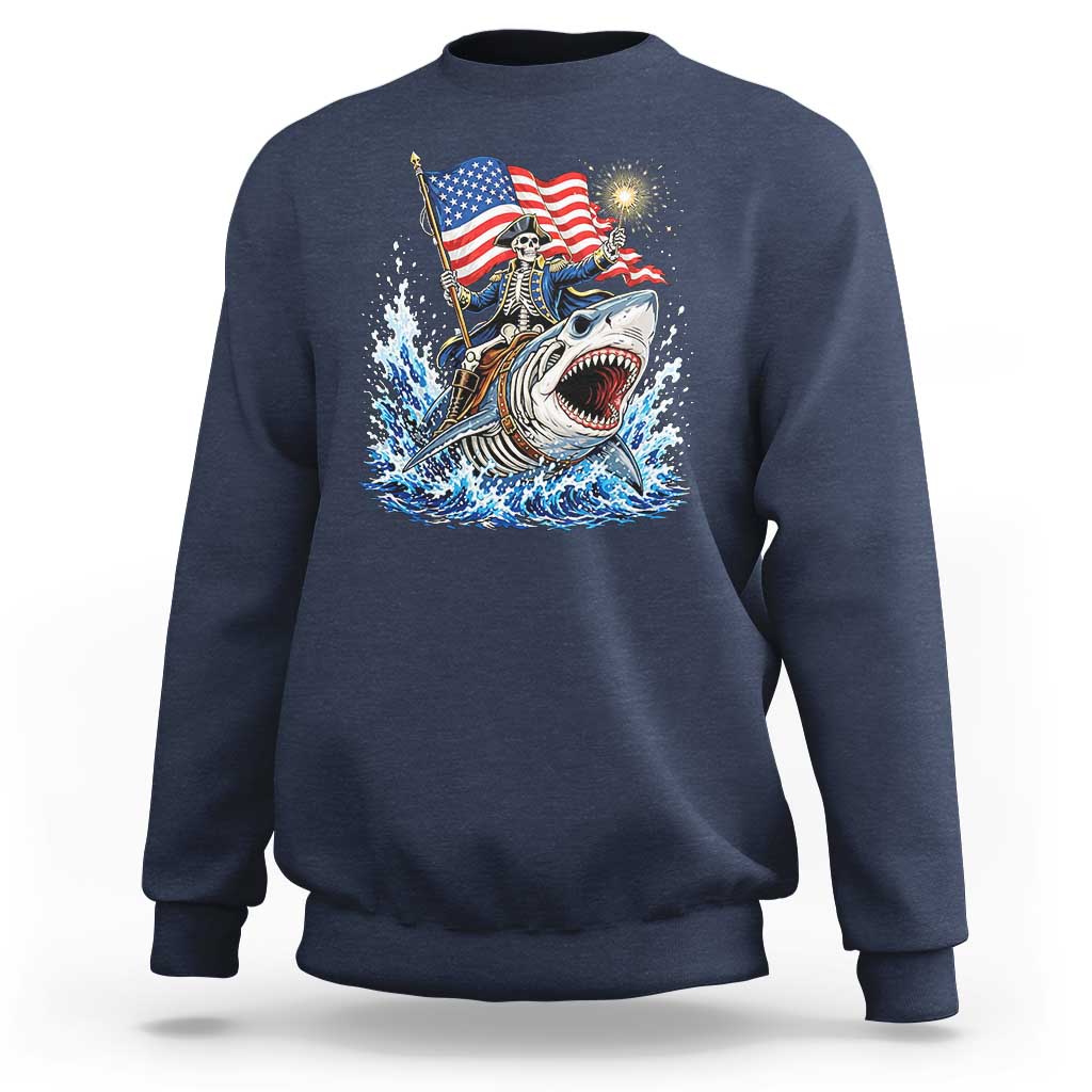 Patriotic Skeleton Pirate Riding Shark Sweatshirt American Ocean Pride