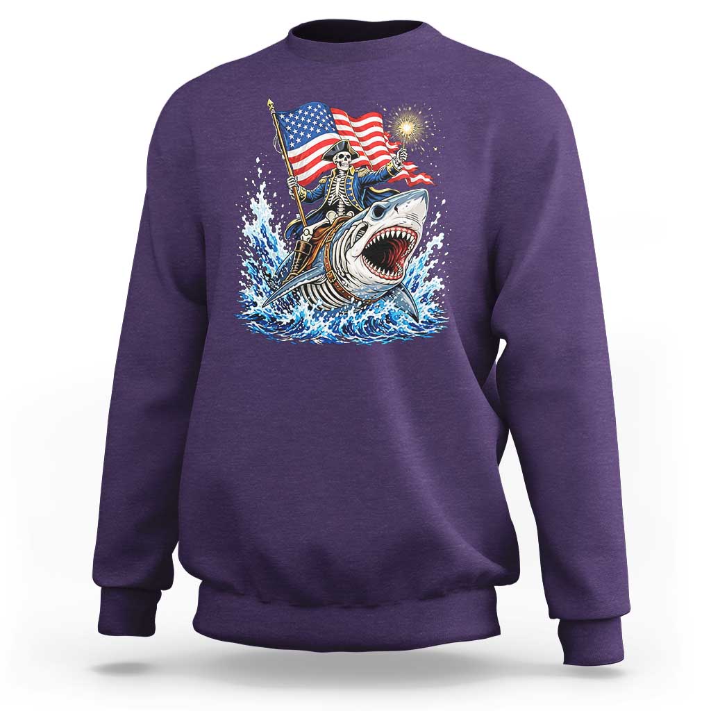 Patriotic Skeleton Pirate Riding Shark Sweatshirt American Ocean Pride