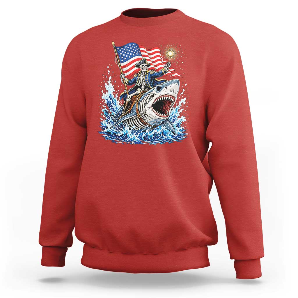 Patriotic Skeleton Pirate Riding Shark Sweatshirt American Ocean Pride