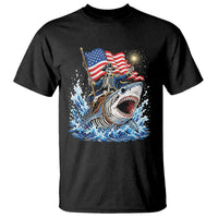 Patriotic Skeleton Pirate Riding Shark T Shirt American Ocean Pride