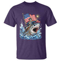 Patriotic Skeleton Pirate Riding Shark T Shirt American Ocean Pride