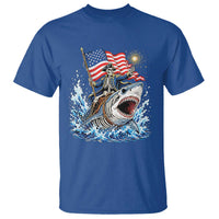 Patriotic Skeleton Pirate Riding Shark T Shirt American Ocean Pride