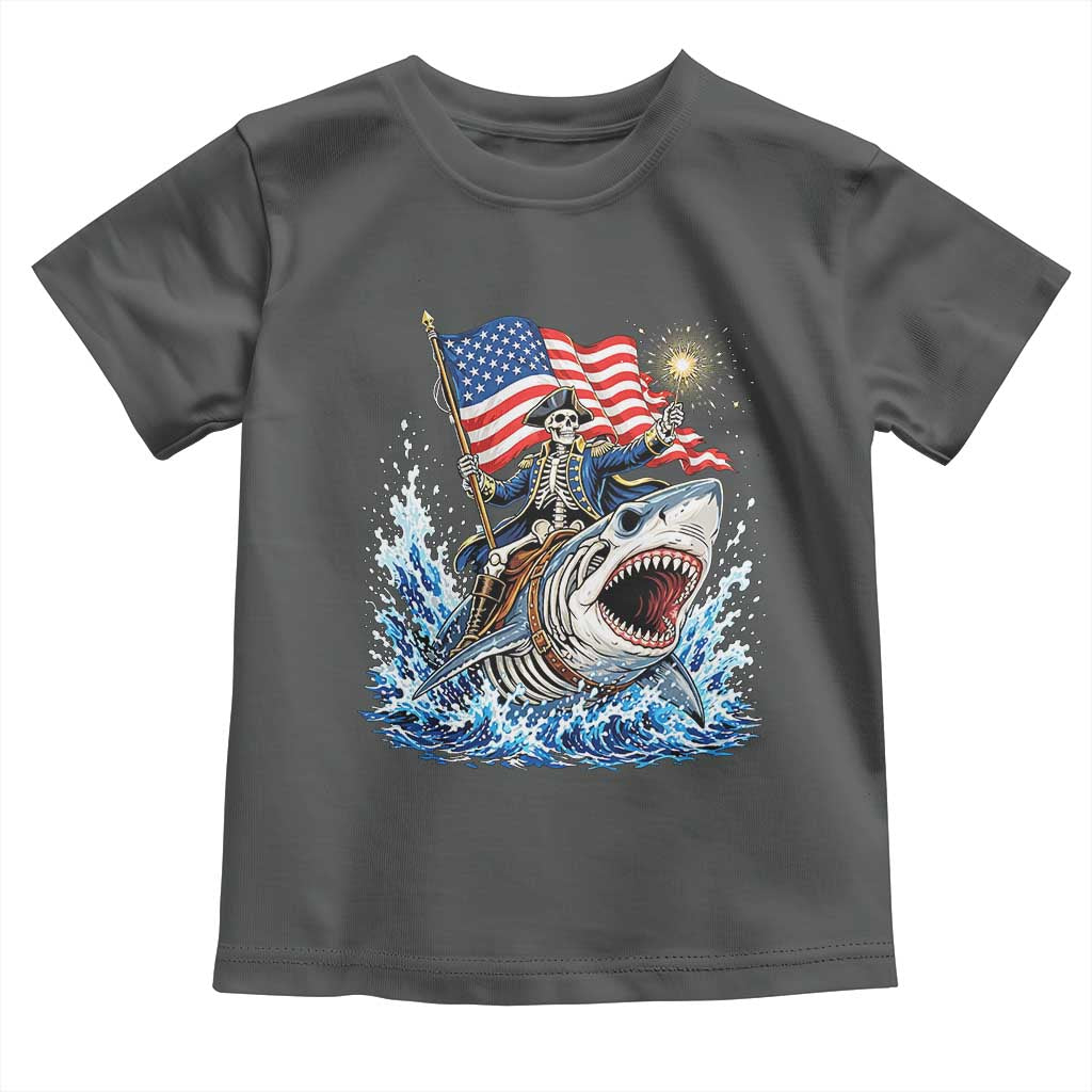 Patriotic Skeleton Pirate Riding Shark Toddler T Shirt American Ocean Pride