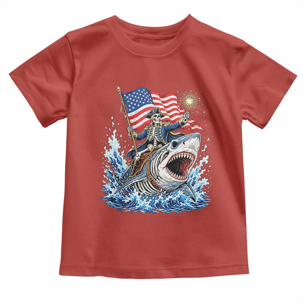Patriotic Skeleton Pirate Riding Shark Toddler T Shirt American Ocean Pride