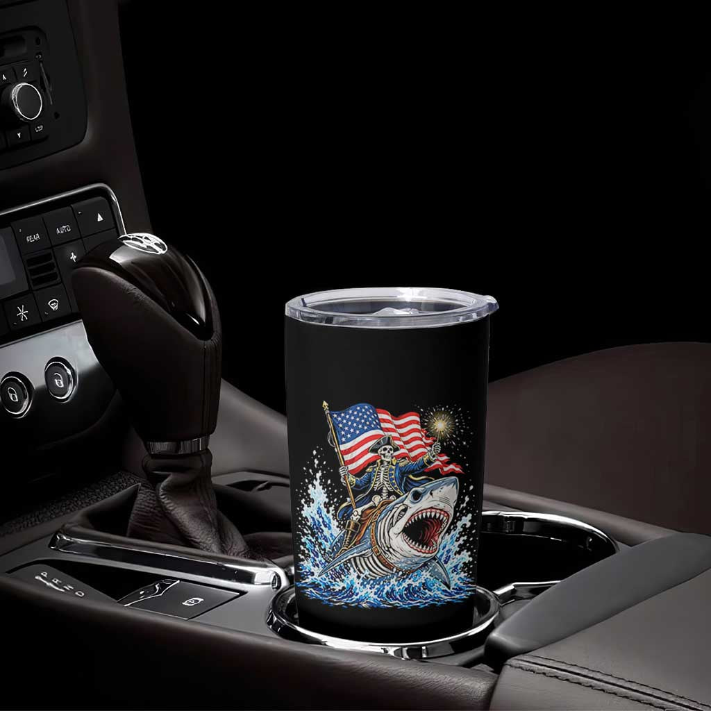 Patriotic Skeleton Pirate Riding Shark Tumbler Cup American Ocean Pride