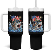 Patriotic Skeleton Pirate Riding Shark Tumbler With Handle American Ocean Pride