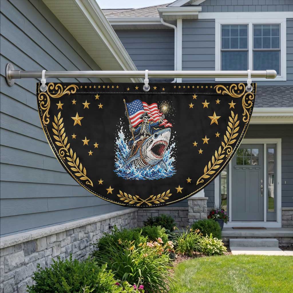 Funny Skeleton Pirate Riding Shark Patriotic Fan Flag American Ocean Pride
