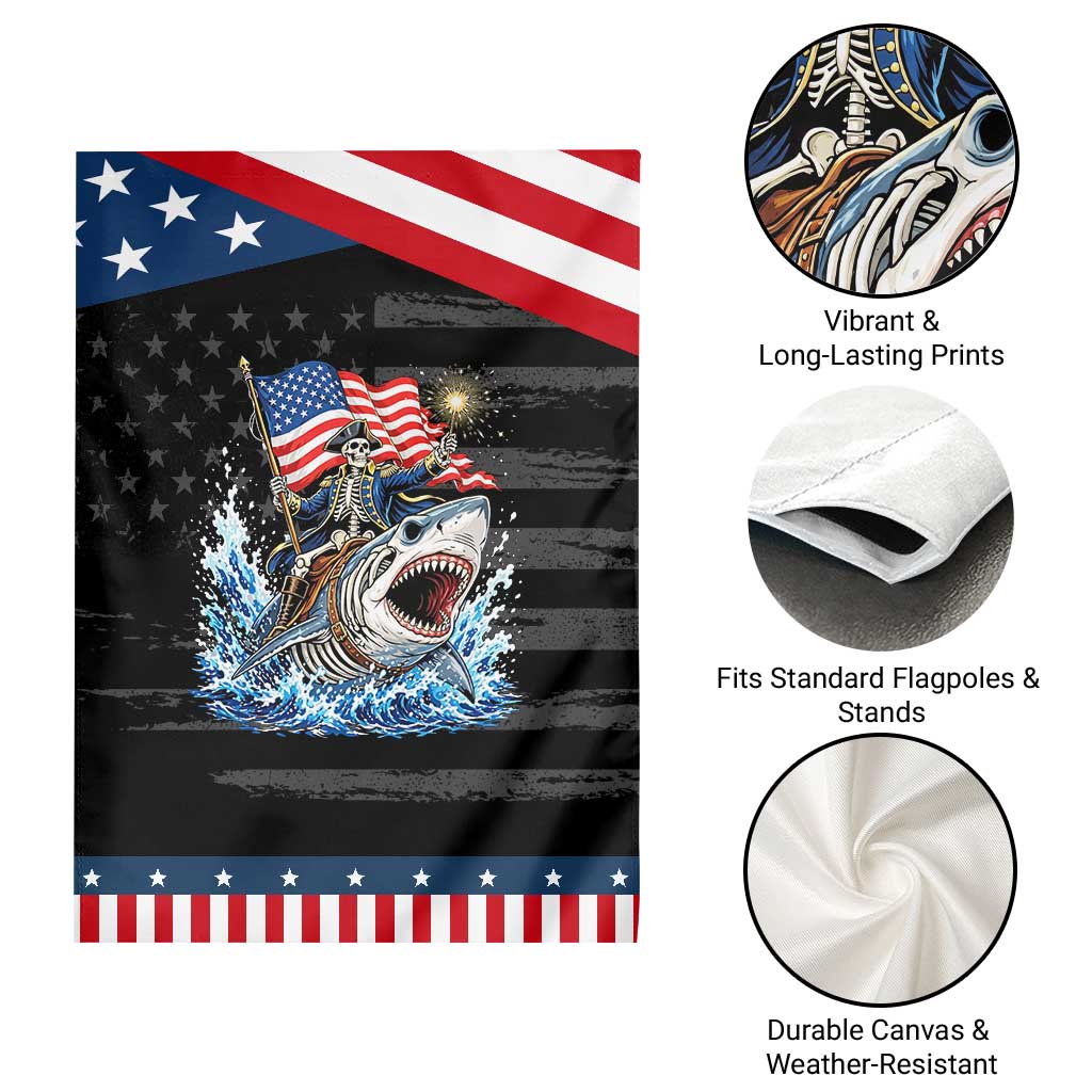 Funny Skeleton Pirate Riding Shark Patriotic Garden Flag American Ocean Pride