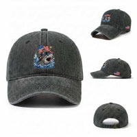 Patriotic Skeleton Pirate Riding Shark Washed Cotton Baseball Cap American Ocean Pride