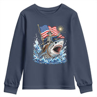 Patriotic Skeleton Pirate Riding Shark Youth Sweatshirt American Ocean Pride