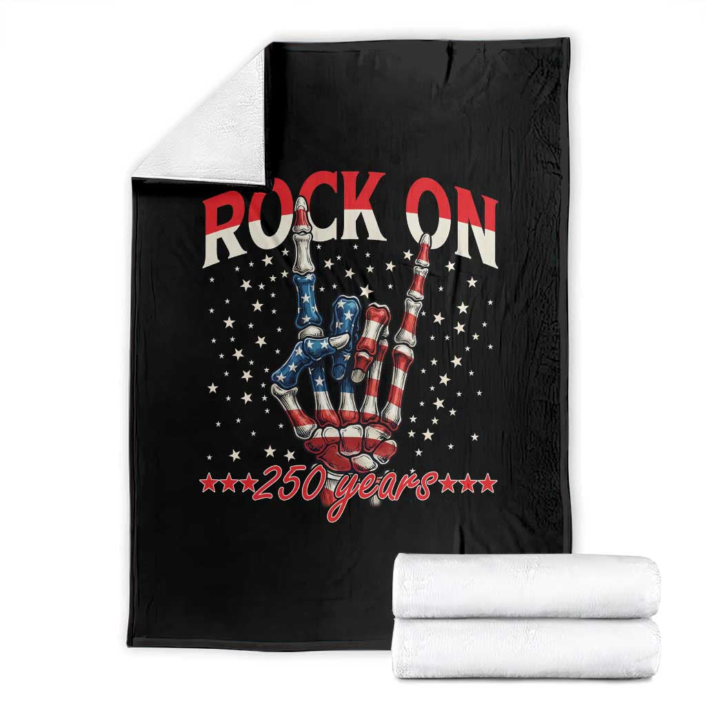 Patriotic Rocker Skeleton Hand Throw Blanket Rock On 250 Years