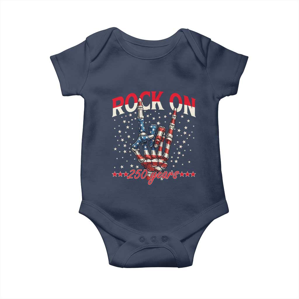 Patriotic Rocker Skeleton Hand Baby Onesie Rock On 250 Years