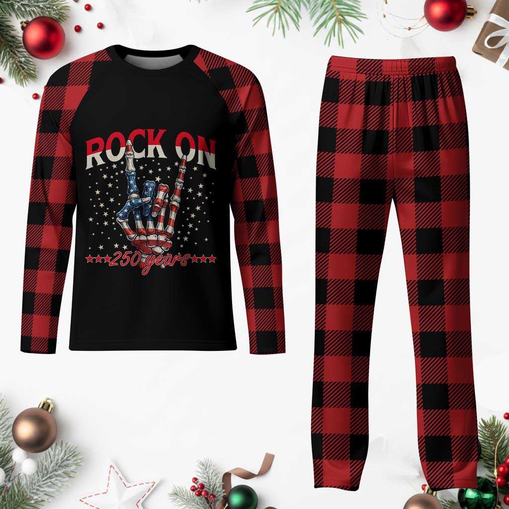 Patriotic Rocker Skeleton Hand Plaid Pajama Set Rock On 250 Years