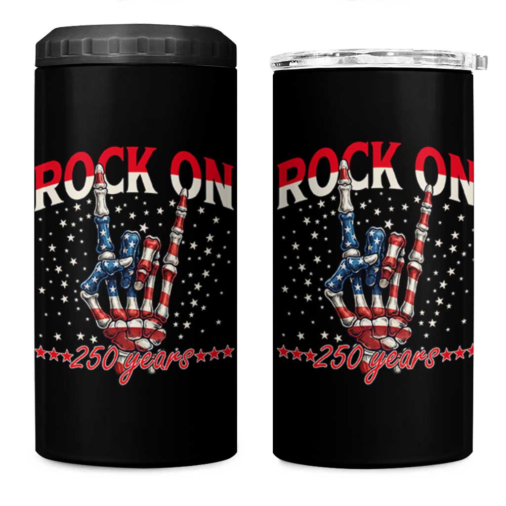 Patriotic Rocker Skeleton Hand 4 in 1 Can Cooler Tumbler Rock On 250 Years