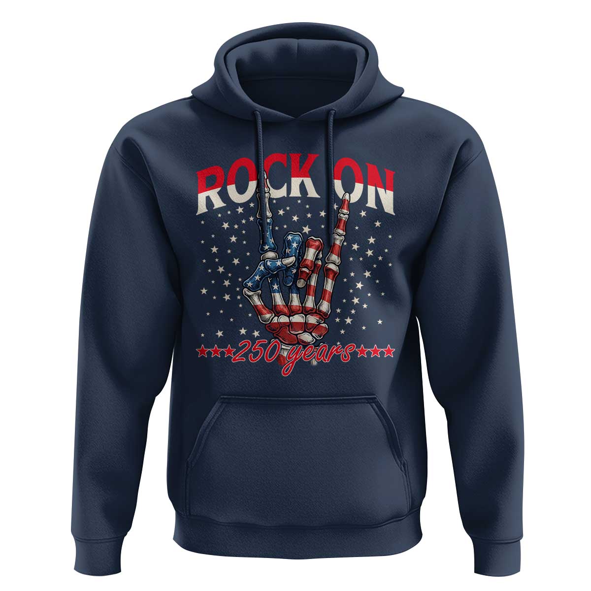 Patriotic Rocker Skeleton Hand Hoodie Rock On 250 Years