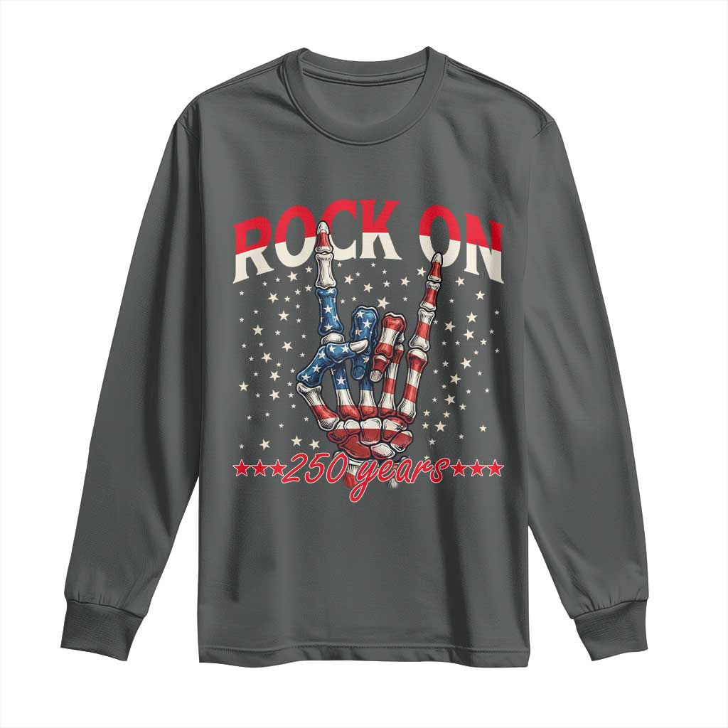 Patriotic Rocker Skeleton Hand Long Sleeve Shirt Rock On 250 Years