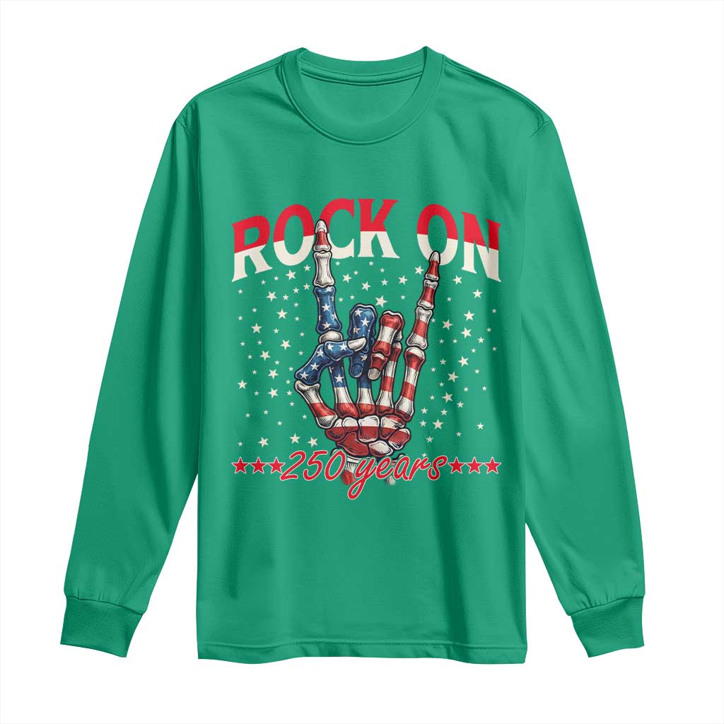 Patriotic Rocker Skeleton Hand Long Sleeve Shirt Rock On 250 Years