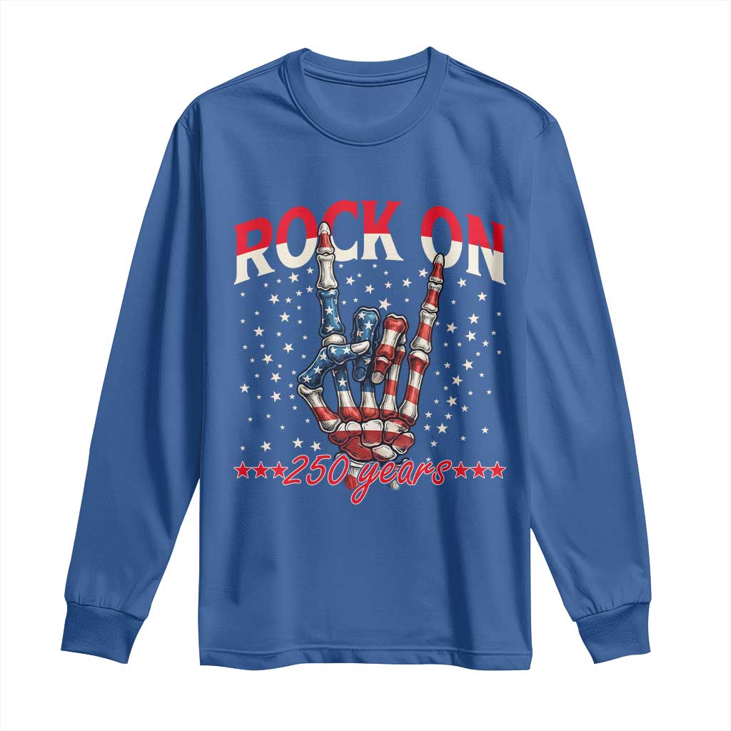 Patriotic Rocker Skeleton Hand Long Sleeve Shirt Rock On 250 Years