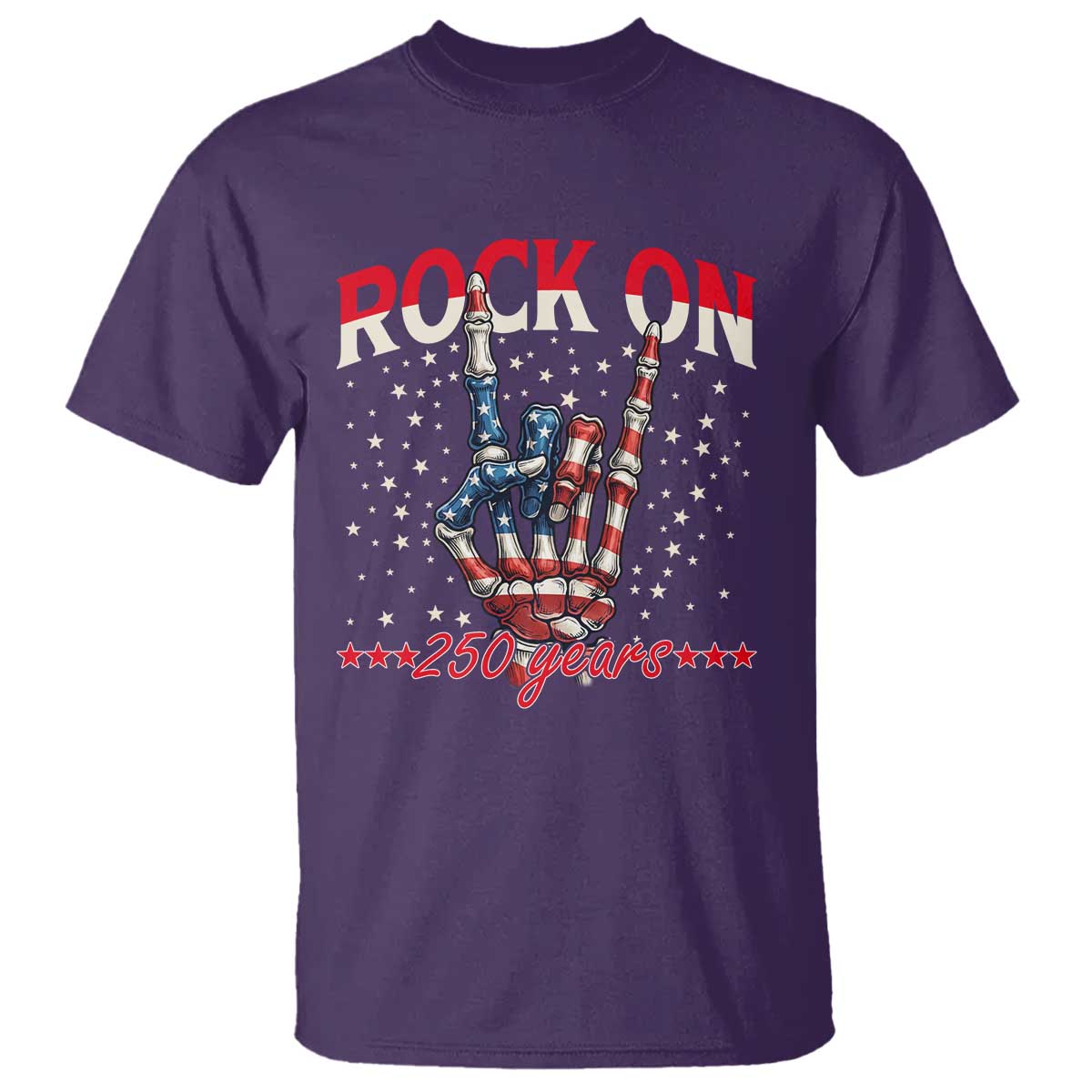 Patriotic Rocker Skeleton Hand T Shirt Rock On 250 Years