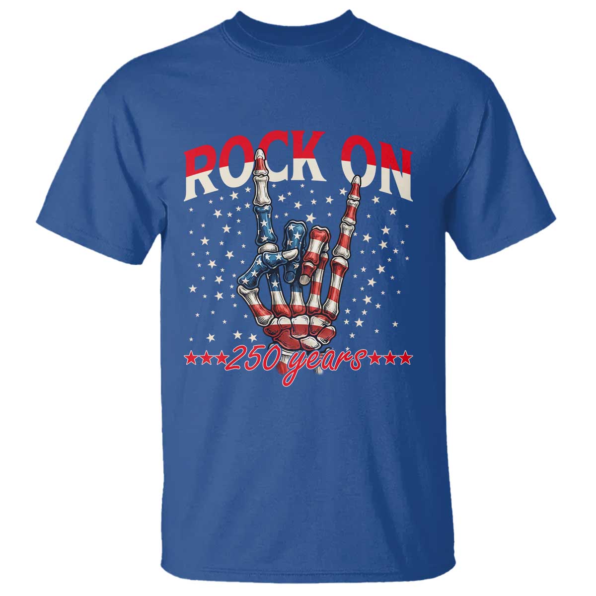 Patriotic Rocker Skeleton Hand T Shirt Rock On 250 Years