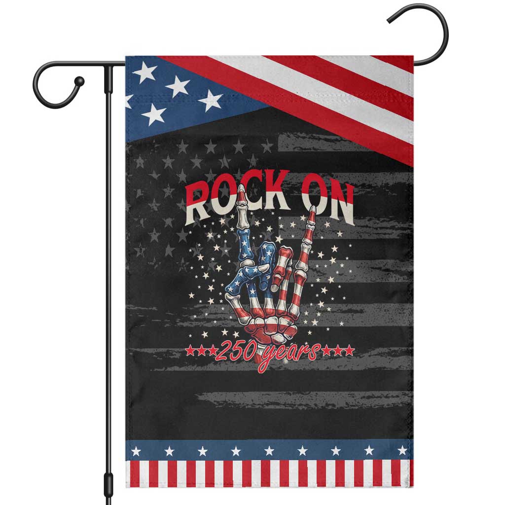 Red White Blue Rocker Skeleton Hand Patriotic Garden Flag Rock On 250 Years