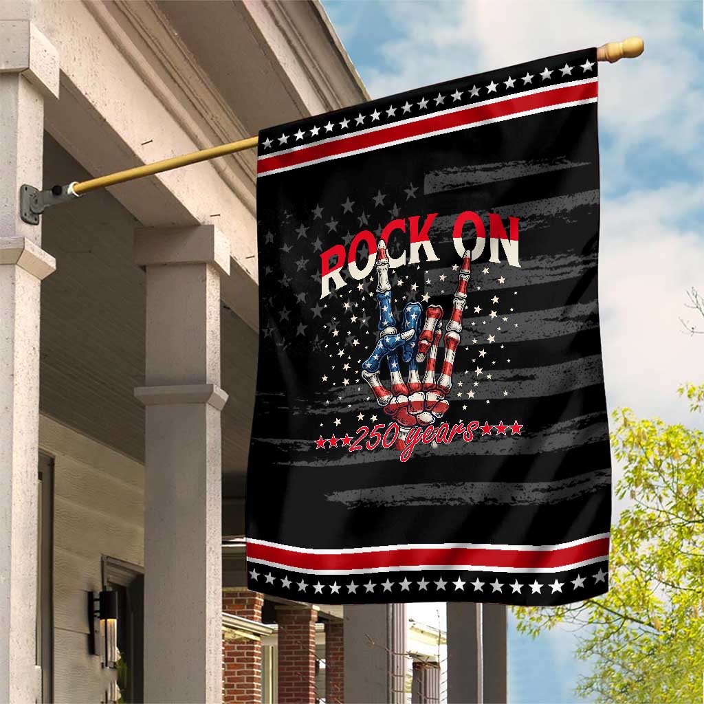 Red White Blue Rocker Skeleton Hand Patriotic Garden Flag Rock On 250 Years