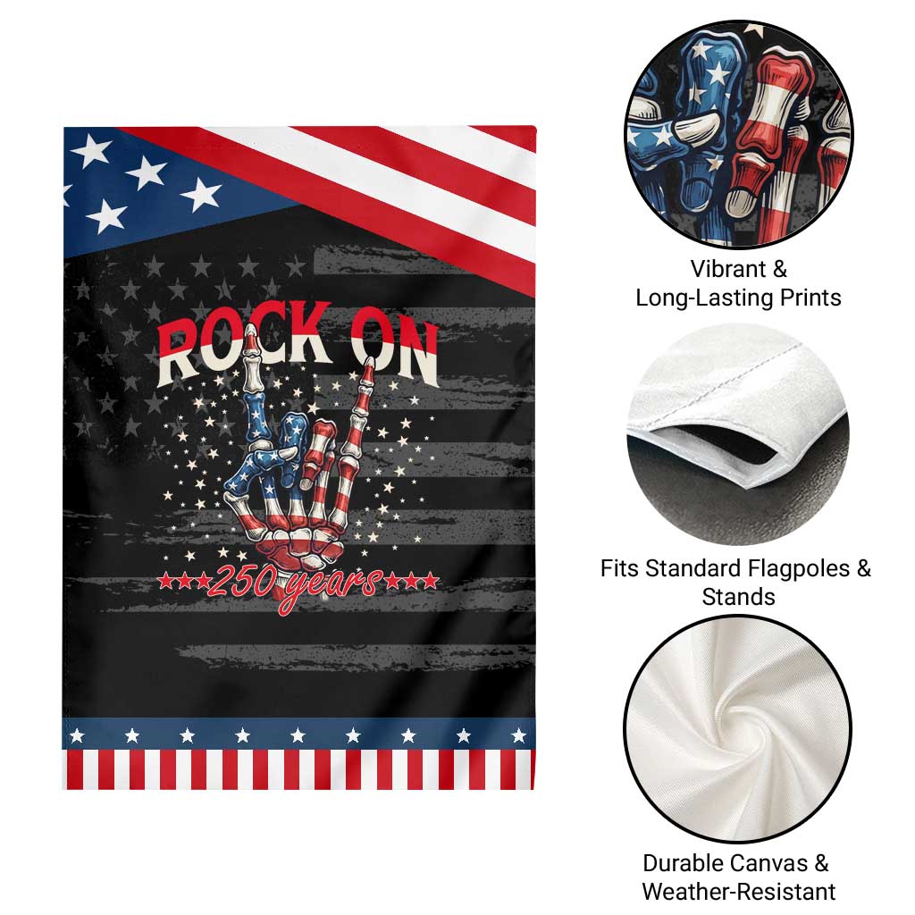 Red White Blue Rocker Skeleton Hand Patriotic Garden Flag Rock On 250 Years