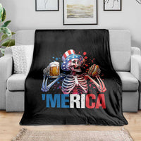 Red White And Blue Skeleton Party Throw Blanket American Freedom Vibes
