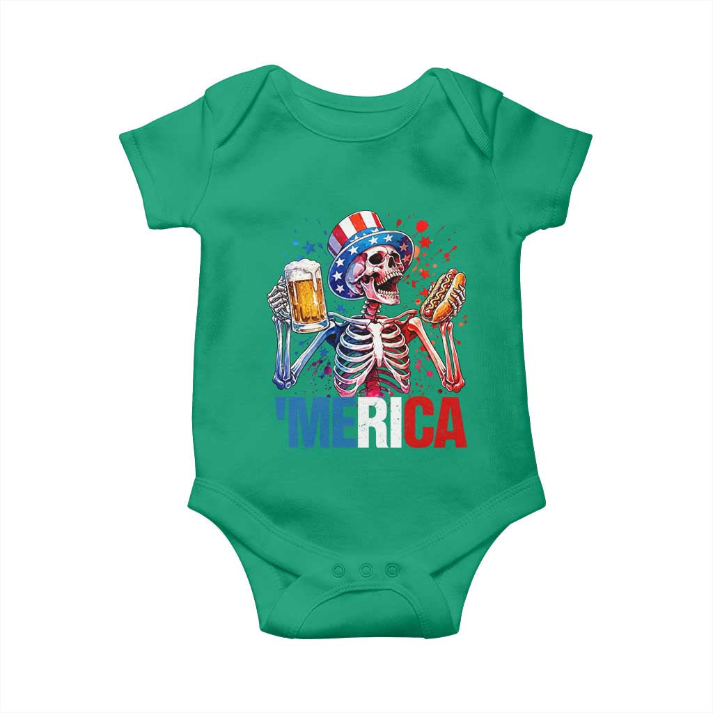 Red White And Blue Skeleton Party Baby Onesie American Freedom Vibes