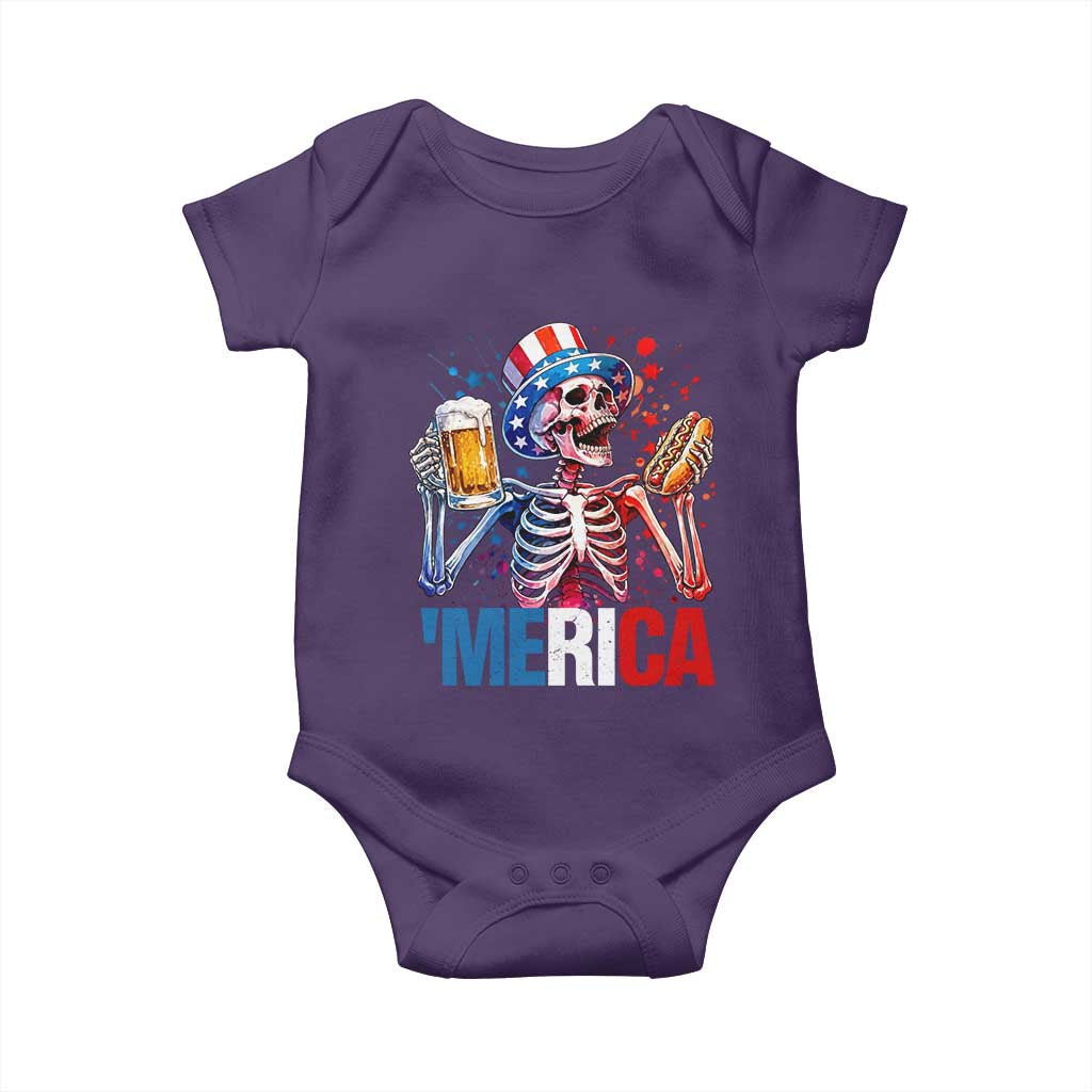 Red White And Blue Skeleton Party Baby Onesie American Freedom Vibes