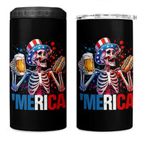Red White And Blue Skeleton Party 4 in 1 Can Cooler Tumbler American Freedom Vibes