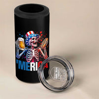 Red White And Blue Skeleton Party 4 in 1 Can Cooler Tumbler American Freedom Vibes