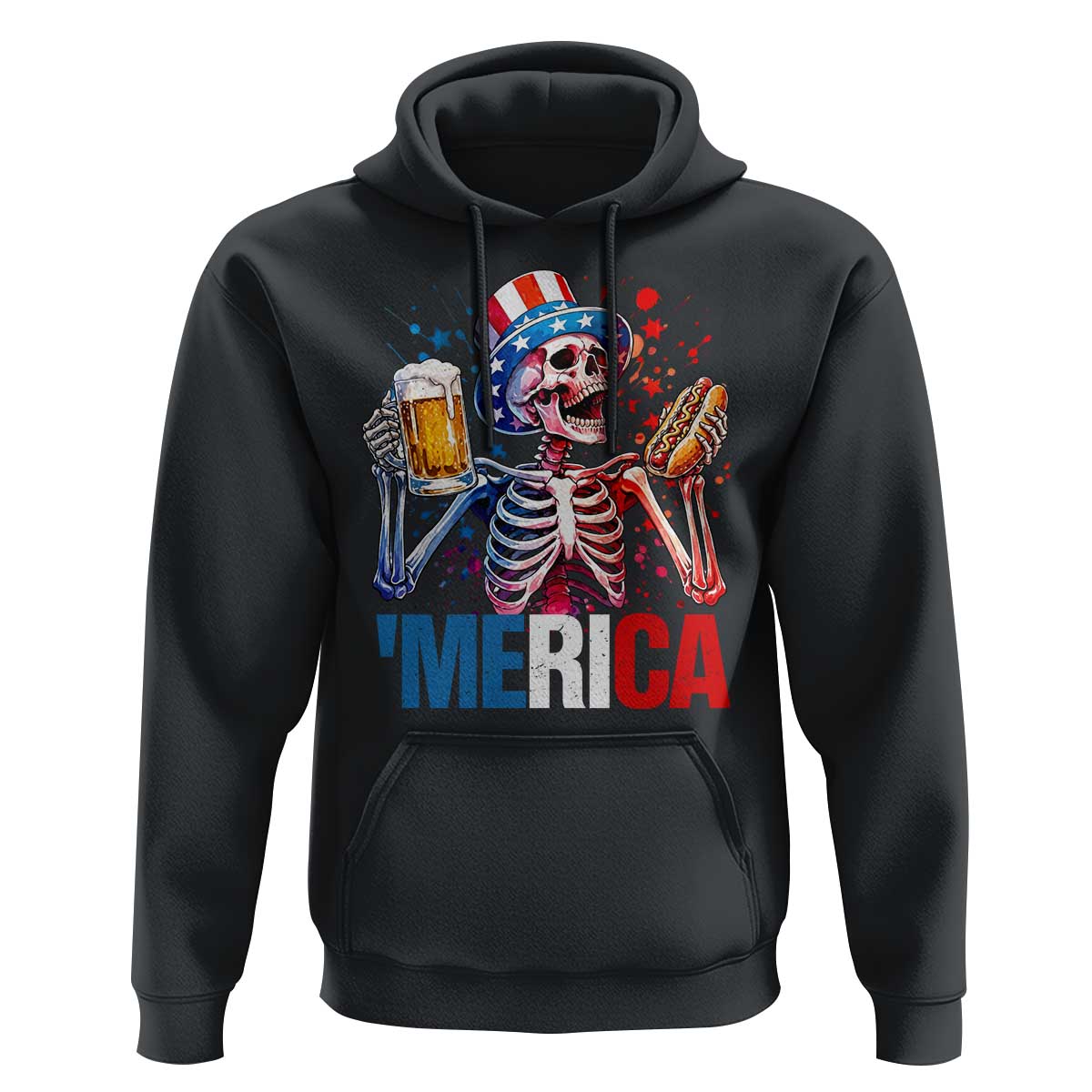 Red White And Blue Skeleton Party Hoodie American Freedom Vibes