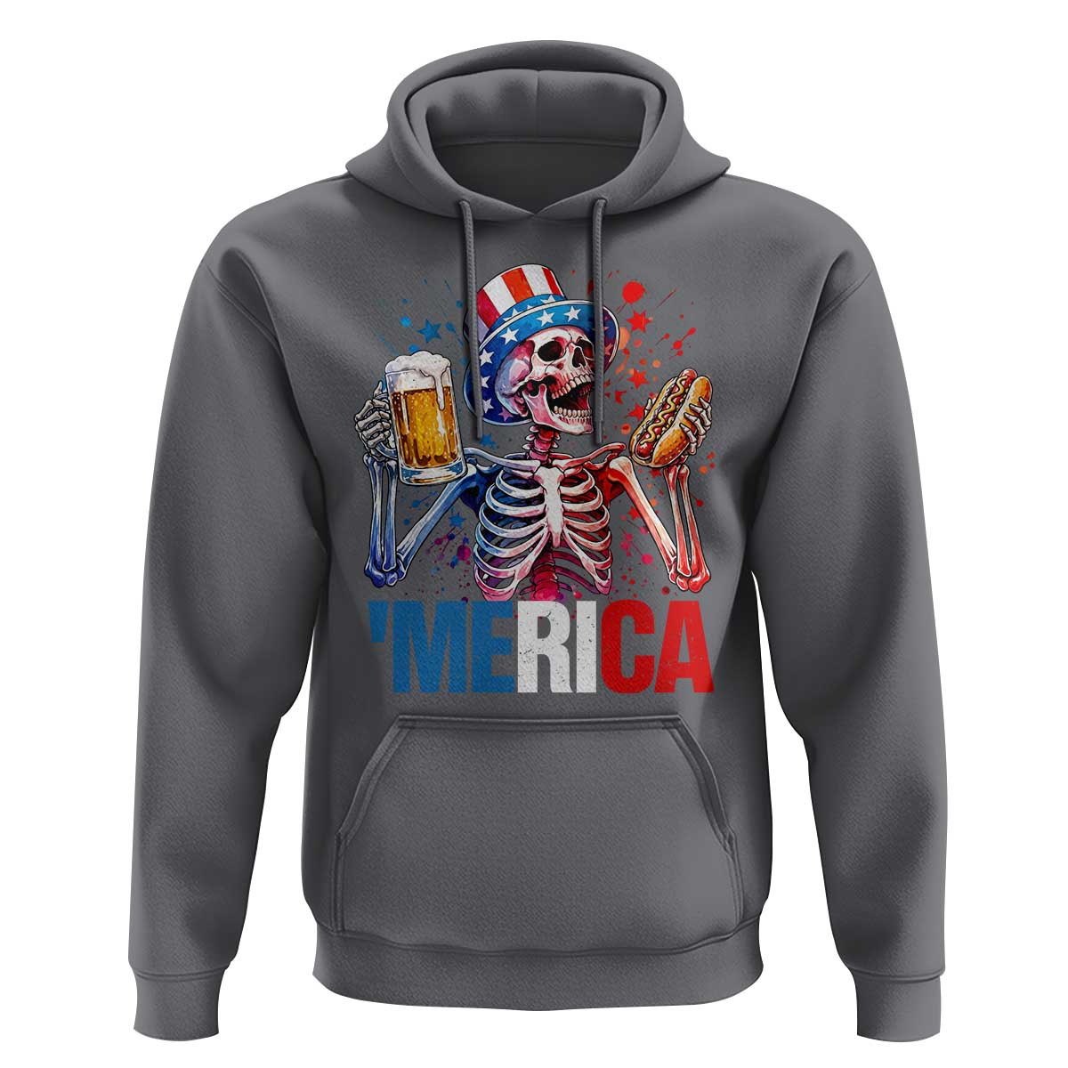 Red White And Blue Skeleton Party Hoodie American Freedom Vibes