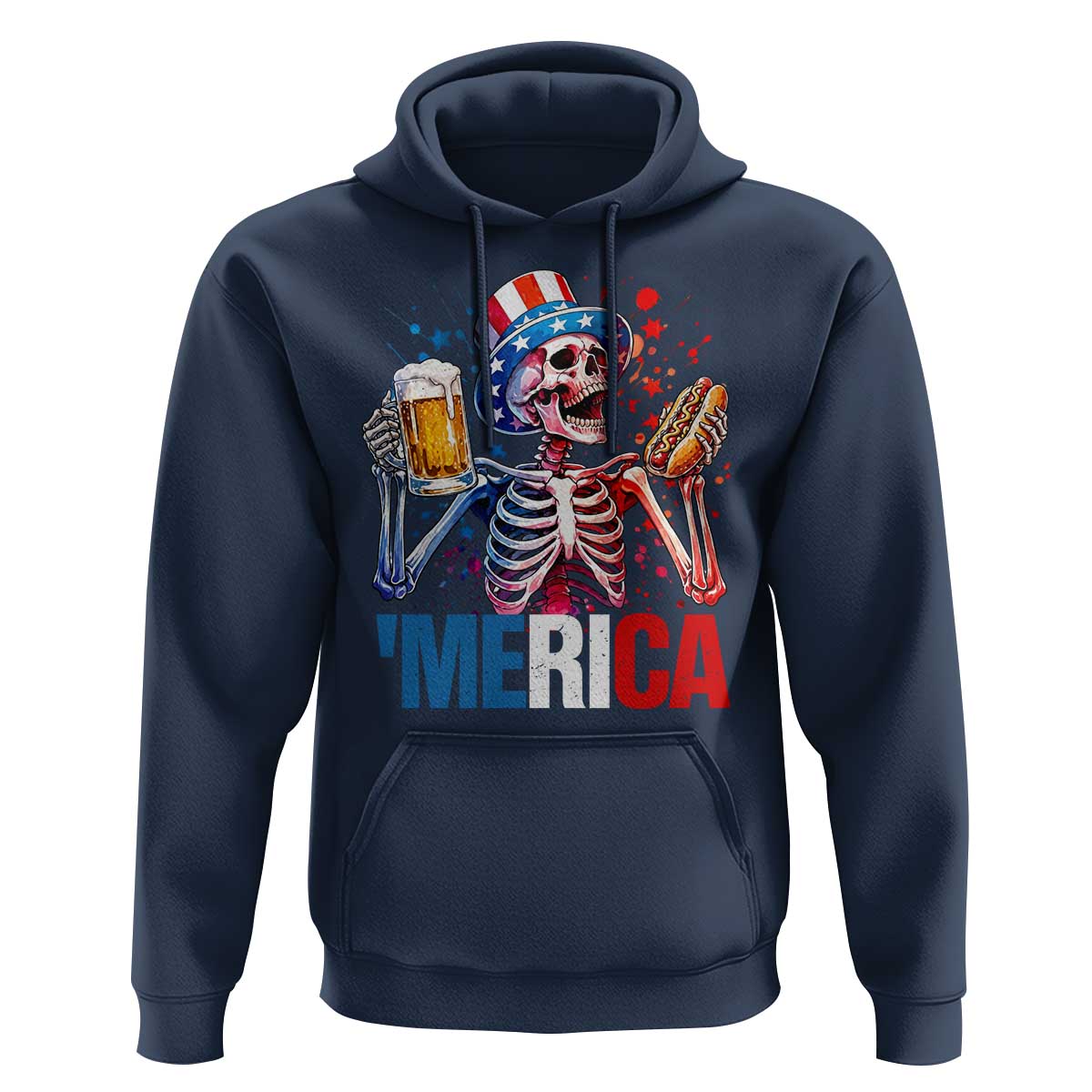 Red White And Blue Skeleton Party Hoodie American Freedom Vibes