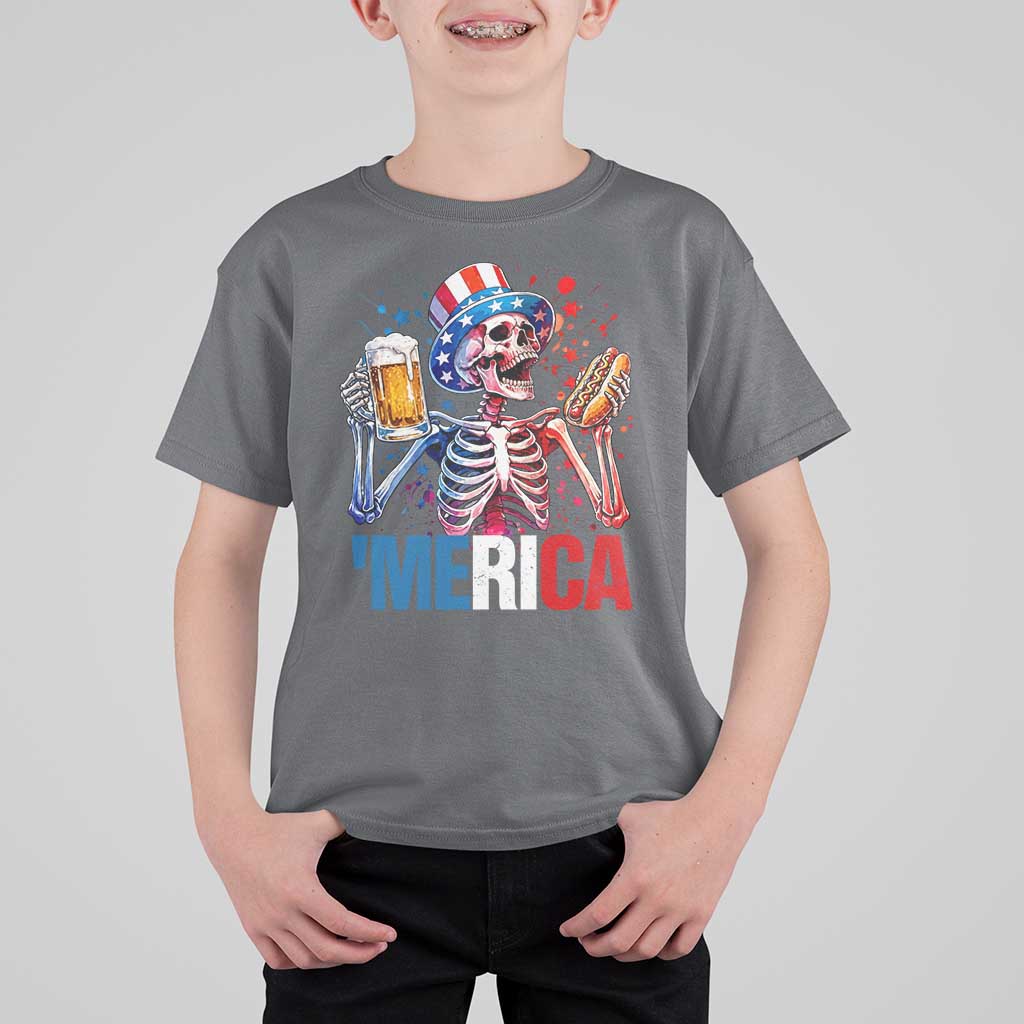 Red White And Blue Skeleton Party T Shirt For Kid American Freedom Vibes