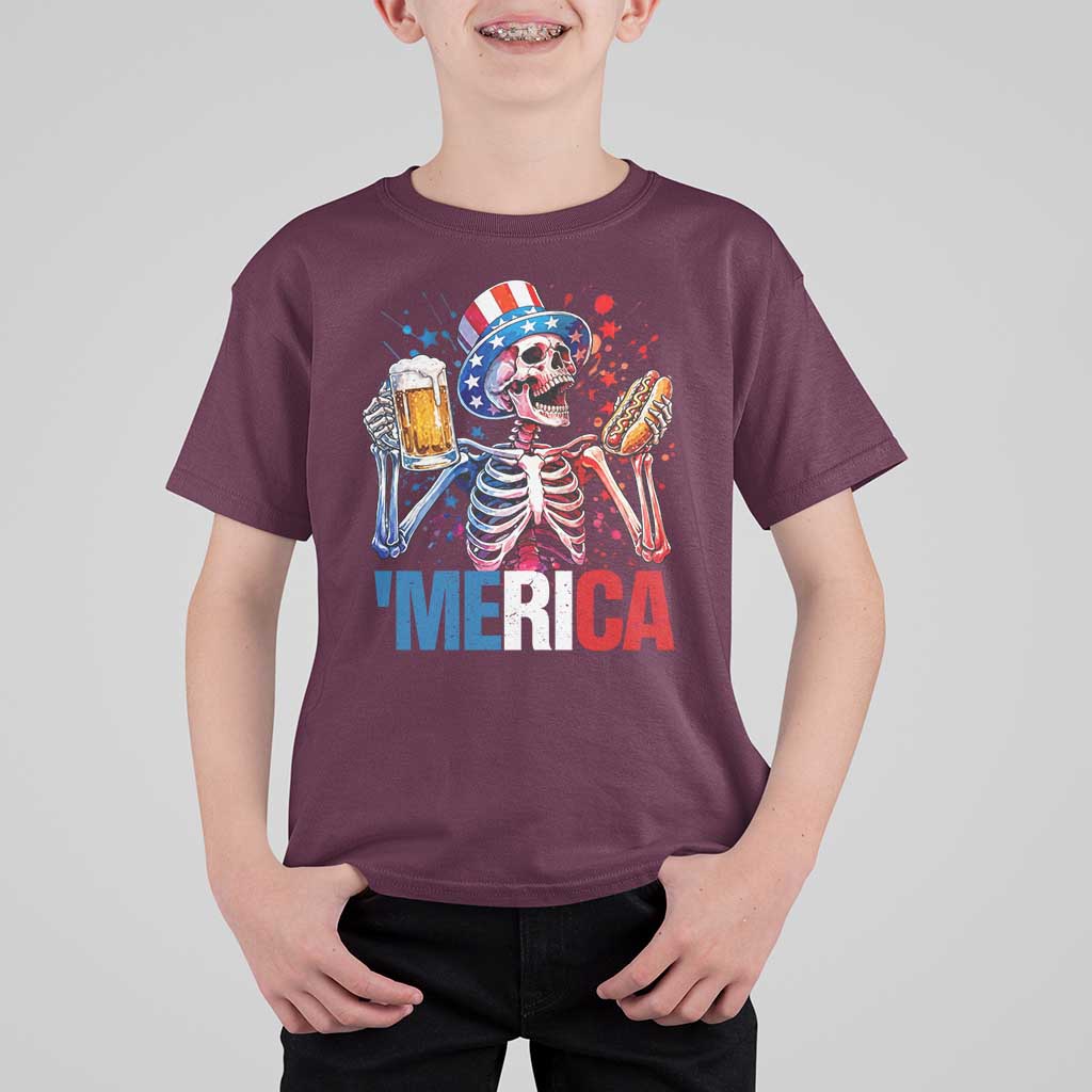 Red White And Blue Skeleton Party T Shirt For Kid American Freedom Vibes