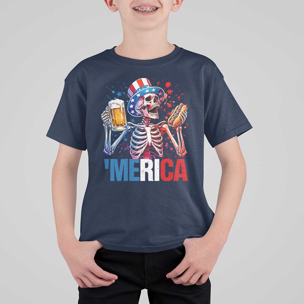 Red White And Blue Skeleton Party T Shirt For Kid American Freedom Vibes