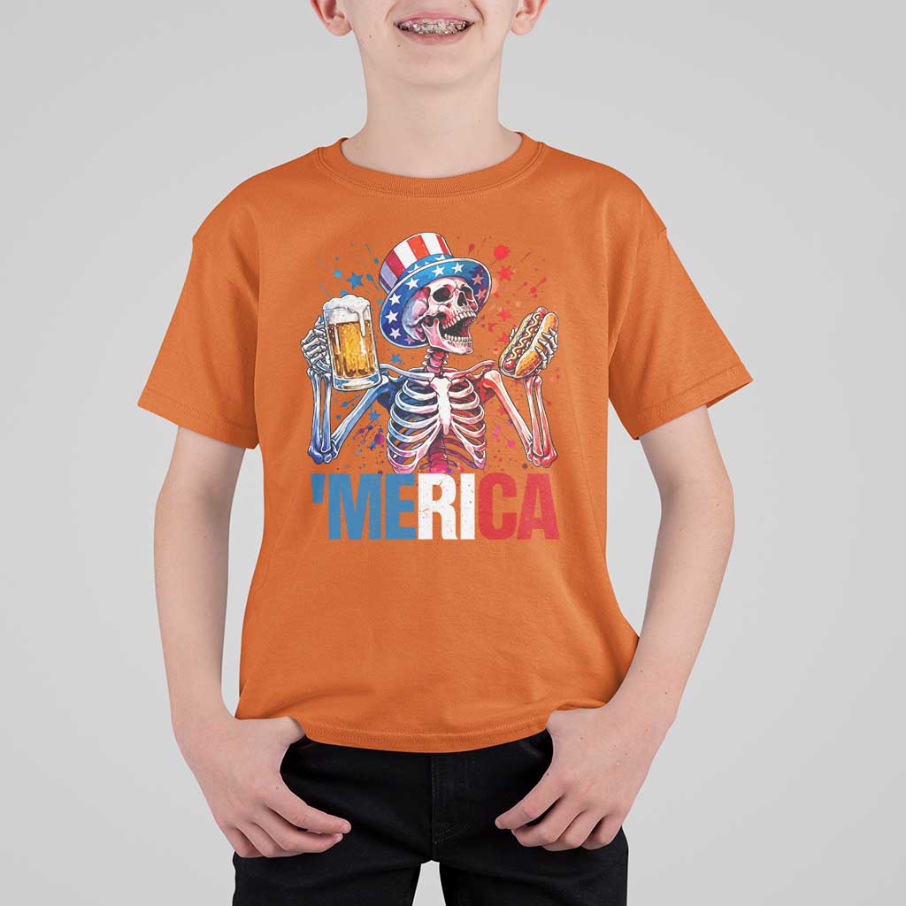 Red White And Blue Skeleton Party T Shirt For Kid American Freedom Vibes
